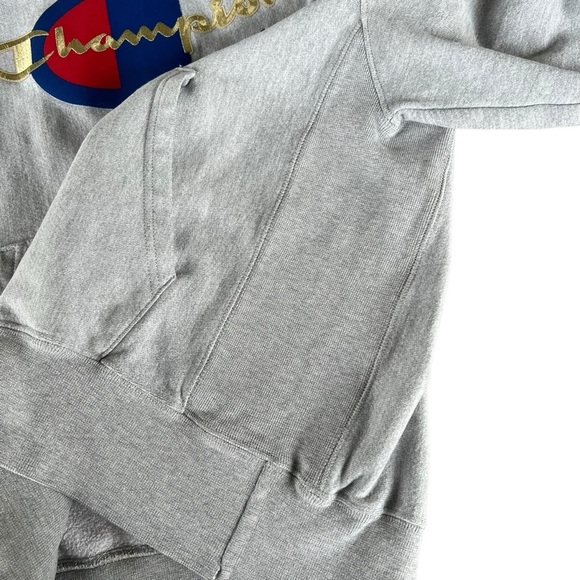 Champion Reverse Weave Big C Spell Out Logo Hoodie Gray Medium Thick Soft - Picture 4 of 11